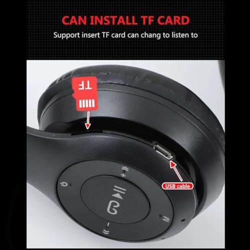 Image of JPGC Wireless Bluetooth Headphones, P47 Over-Ear Headset with Extra Bass, Foldable Design, Soft Memory Protein Earmuff, Bluetooth 5.0, FM Radio, SD Card Support, AUX Input, Black