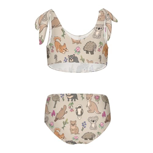 Wusikd Australian Animals Girls Swimsuits Two Piece Kangaroo Koala Flowers Swimwear Bikini Set for for Girls Size 7-8T2