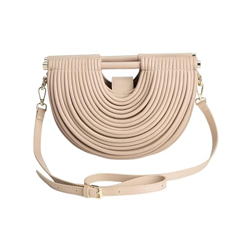 Image of Elegant Half Round Chinc Woven PU Leather Lou Top Handle Bag for Women Formal Evening Clutch Purses