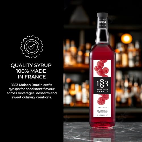 Image of 1883 Raspberry Syrup for Drinks, Made in France, 1 Liter Plastic Bottle