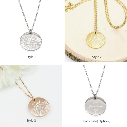 AnnBijoux Actual Fingerprint Necklace Woman Engraved Fingerprint Jewelry Bereavement Jewelry Stainless Steel Round Pendant Personalized Memorial Mom Necklace2