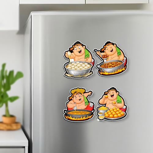 Image of Regalo Casila Indian Street Food Fridge Magnet 4 Pc Set Tourism Souvenir Wooden Travel Magnet Sweets Cartoon Chef Refrigerator Magnet Decorative Collectible Gift Kitchen Decor