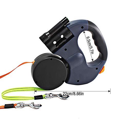 Gobesty Doppelte Einziehbare Hundeleine, 3M Flexible Einziehbare Hundeleine Doppelleine fur Zwei Hunde mit LED Licht und Müllbox für Zwei Hunde (Weniger als 11,4 kg (25 lbs) pro Hund)