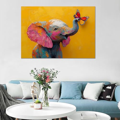 Impression d'art éléphant coloré sur toile encadrée de qualité
