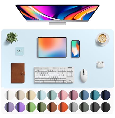 Image of Aothia Faux Leather Desk Mat - Large Mouse Pad, Non-Slip PU Leather Blotter, Waterproof Writing Surface for Office and Home (Baby Blue, 40 inch x 24 inch)