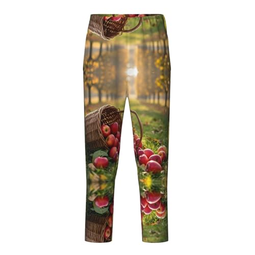 Pajama Pants Pajama Bottoms with Elastic Waistband Sleepwear Lounge Pants, Fruits Apples Tree Sun