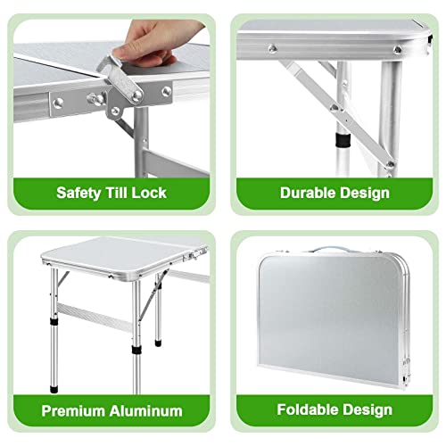 Juoifip Folding Camping Table Outdoor, 2 Adjustable Height Portable Folding Camping Table For Camp, Lightweight Aluminum Fold Up Camp Table For Picnic, Bbq, Party, Travel, Home Use. White #TOP6