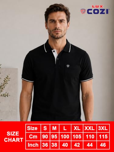 Image of Lux Cozi Men's T-Shirt with Chest Pocket | Polo T-Shirt for Man | Plain Casual Stylish | Half Sleeve| Cotton Blend Collar Polo T-Shirts for Men