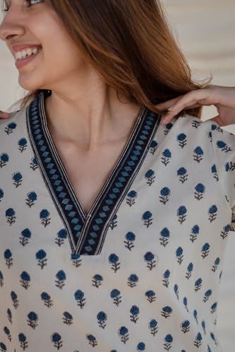 Image of Women's Viscose Rayon Printed A-Line Kurta - 3 /4 Sleeve Ethnic Tunic for Casual Long Kurta 1061