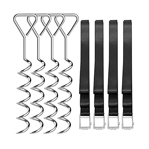 TWSOUL Juego de 4 anclajes de suelo para cama elástica, con correas de sujeción, en espiral, anclaje para cama elástica, para camas elásticas, cobertizos, columpios, campings Cover
