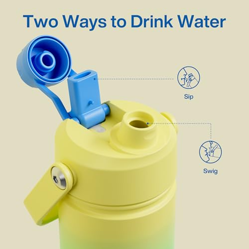 Image of ENCOOL Insulated Water Bottle with Straw Stainless Steel Water Bottle, Leak-Proof, BPA-Free, Double Wall Vacuum Keeps Cold for 24 Hours for Sports, Travel, School (18 oz, Soft Lagoon)