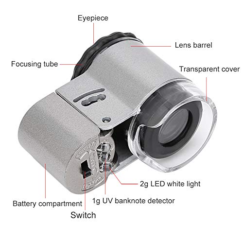 Image of Mini Pocket Microscope 50X with LED Light Portable Magnifying Glass for Banknote Detection Jewelry Appraisal Printing Inspection