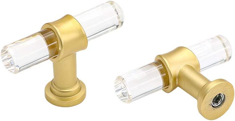 LONTAN 30 Pack Brass Kitchen Cabinet Knobs - Acrylic Cupboard Door and Drawer Pulls - Gold T Bar Handles - 12mm Diameter — image 1