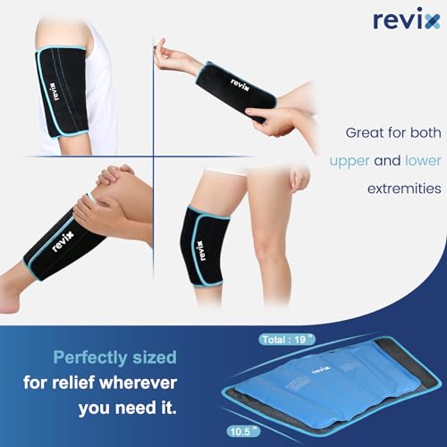 REVIX Calf and Shin Gel Ice Packs for Injuries Reusable Leg Cold Pack Wrap Cold Therapy Compression Sleeve for Swelling, Bruises, and Sprains, Shin Splints Leg Pain Relief Support