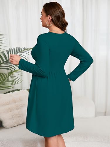 Image of AusLook Women's Plus Size Long Sleeve Midi Dress Casual Empire Waist Loose Flowy Dresses A-Line Boho Long Dress with Pockets