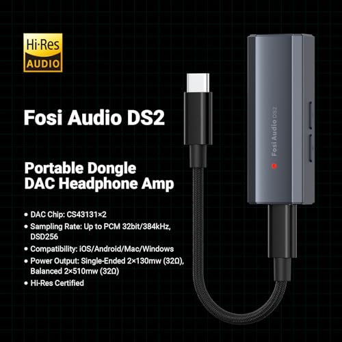 Image of Fosi Audio DS2 USB C to AUX Headphone Amp DAC Dongle 3.5mm Jack Audio Portable Amplifier Dual Output DSD256 4.4mm Balanced High Resolution CS43131 for iPhone 15 Pro Max Plus iPad Android Phone