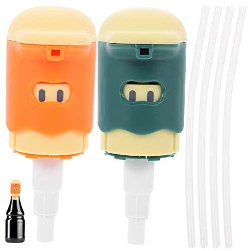 HOLIDYOYO 2 Sets Leak Sauce Dispenser with Cartoon Nozzle Reusable Kitchen Bottle Pump for Condiments Easy to Use and Store for Home and Housewarming