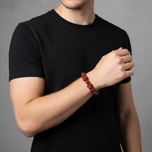 Double Pi Xiu Cinnabar Bracelet for Women, Feng Shui Wealth Amulet, Beaded Stretch Good Luck Jewelry3