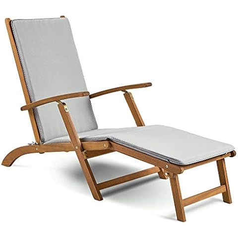 VonHaus Folding Wooden Sun Lounger with Cushion Cover