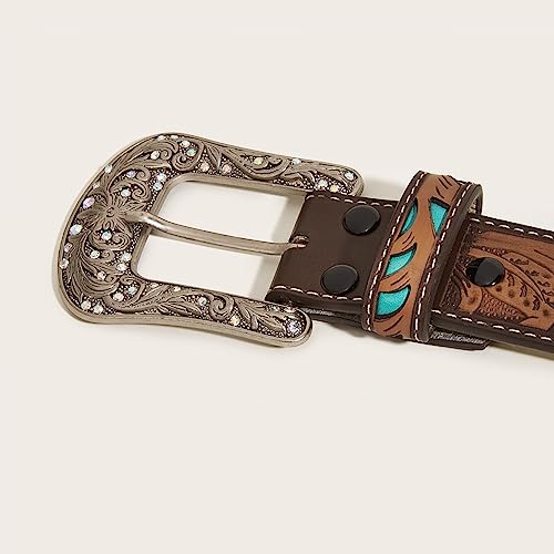 Women's Western Cowboy Belt Floral Embossed Pattern PU-Leather Belt Vintage Cowgirl Belt for Jeans Pants Dresses2