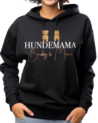 Hundemama Dog Mom Pullover mit Namen Hassen Pfoten, Hunde Mama Dogmom Hoodie für Frauen Pulli Hundemotiv Hundepfoten Baumwolle, Damen Hundepullover Motiv Hundekopf Hundebesitzer Kapuzenpullover
