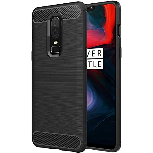 COPHONE® Coque Compatible OnePlus 6 Coque Fibre de Carbone Noir antidérapente. Housse Souple Haute Protection, Anti Choc.