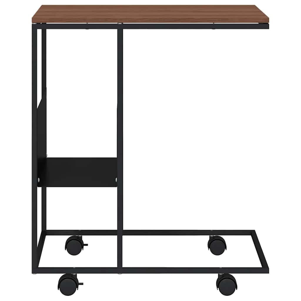 Mesa auxiliar en forma de C con ruedas negras, 55 x 36 x 63,5 cm, madera de ingeniería, estante de almacenamiento para sofá y cama