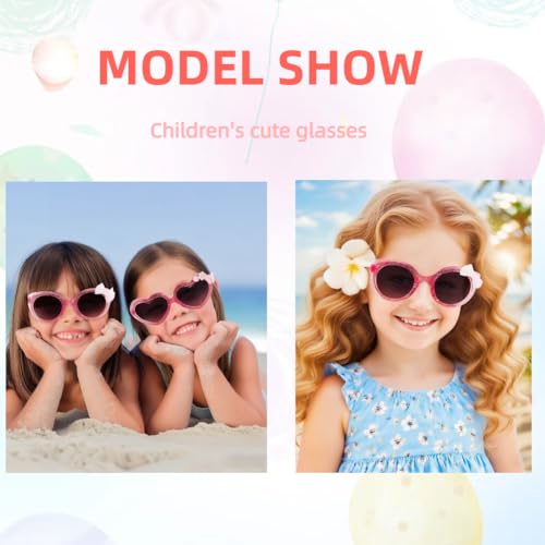 3pcs Girls Heart Sunglasses Cartoon Multiple Shaped Sunglasses Lovely Pink Sunglasses for Kids Party Age 3-103