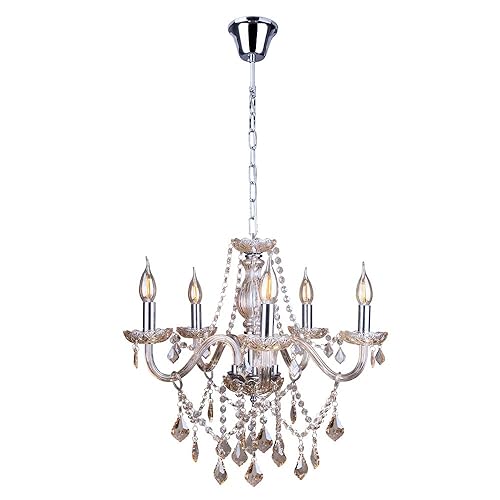 Lustre Candelabro de Cristal Legítimo France Nice 5 braços E14 Cristal: Champagne; Voltagem:110V/220V