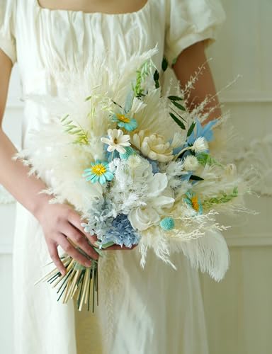 Bouquet rústico beige y blanco para boda miniatura 3