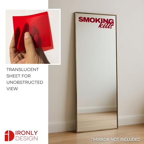 Image of Sticker for Glass & Mirrors| Minimal Vinyl Decal for Bedroom Bathroom & Cafe | Self-Adhesive Waterproof Quote Aesthetic Mirror Sticker | No Mirror Included (Smoking K*lls, Large, Transparent Red)