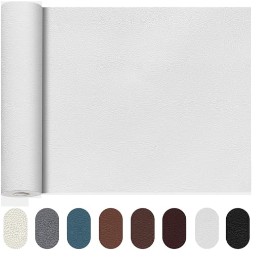 TOJUNE Cuero Adhesivo Parches, Polipiel Reparación de Autoadhesivo Kit para Sofá, PU Muebles, Asiento de Coche, Chaquetas (Blanco, 40 x 200 cm)