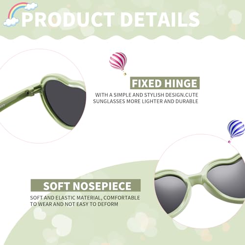 Pro Acme Kids Heart Sunglasses with Strap Polarized TPEE Rubber Flexible Frame Lovely Sun Glasses for Girls Boys Age 3-82
