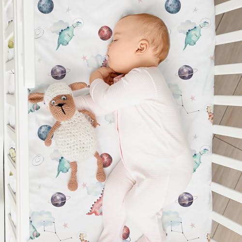 Image of Nap Mat Sheet 47 inchx24 inch, 3 Pack Dinosaur Baby Crib Sheets Fitted Elastic Corners, Preschool Day Care Rest Mat Cover, Soft Breathable - Compatible with Regalo My Cot, Joovy Travel Cot