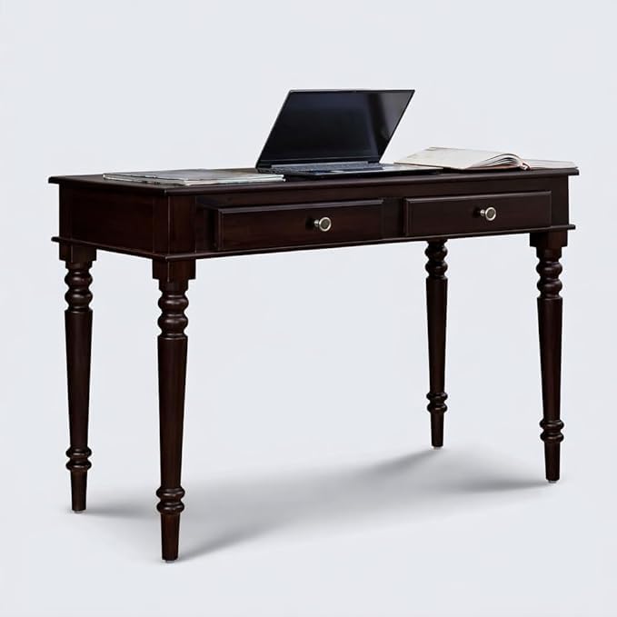 Image of BADHEE Solid Sheesham Wood Two Drawer Kharti Study Table | Students Reading & Writing Table | Laptop & Work from Home Table (Dark Walnut)