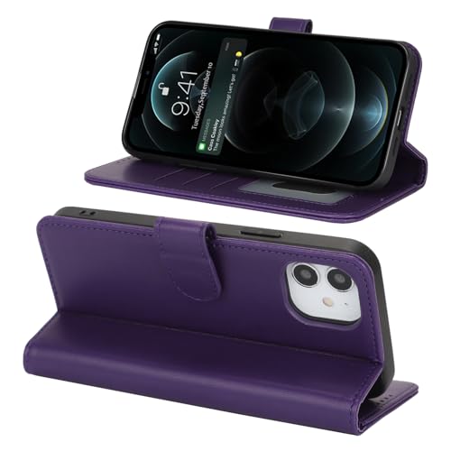 Image of for iPhone 12 Case Wallet with Card Holder,for iPhone 12 Pro Wallet Case for Women Men,PU Leather Shockproof Magnetic Buckle Stand Flip Phone Case-Purple