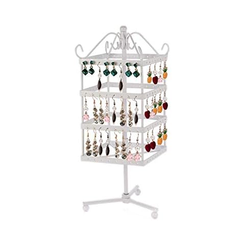 Qingsm 4-Layer Rotating 128-Hole Earring Holder, Earring Holder Organizer, Display Earring Necklace Holder Organizer Rack for Girls-White Cover
