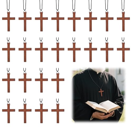 Wood Cross Necklace Bulk for Easter Bible Verse Party Favor, Wooden Crosses Pendants Necklaces for Christian Gifts,Wooden Crucifix Pendant Necklace for Women and Men4