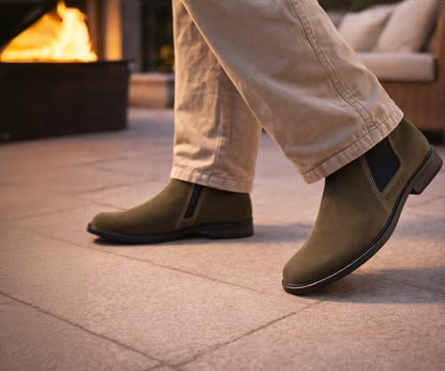 Image of Kraasa THE Ashford - Men's Stylish Vegan Leather Chelsea Boots with Side Zipper & Elastic Panel, Square Toe Ankle Boot (Tan /Black /Brown)