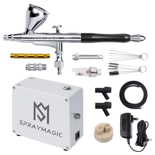 SprayMagic Airbrush Kit with Air Compressor, Dual-Action Air Brush Gun Painting Set, Gravity Feed Airbrush Spray Gun Kit for Nails, Model Cars, Tattoo, Art Gifts