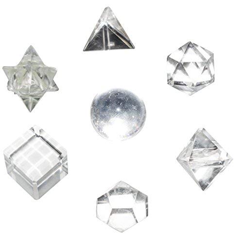 Clear Quartz 7Pcs Platonic Solids Crystal Geometry Set, Platonic Solids Sacred Geometric Stones for Meditation Reiki Balancing Healing Chakra Stone Cleansing Spiritual Good Luck (15-20 mm)