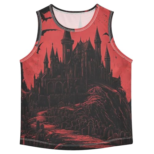 JUNZAN Goth Vampire Castle Boys Tank Tops Sleeveless Kids Vest Toddler Boy Shirts for Running Workout Beach 3T
