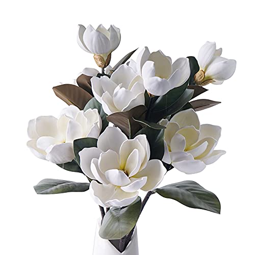 MINYULUA 3Pcs Artificial Magnolia Flowers - 29.5 Long White Magnolia Stem Flower Faux Wedding Flower Bouquet Vase Floral Arrangement for Table Centerpiece Wedding Holidays Party Home Decor