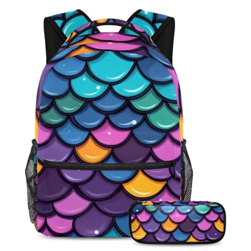 Sac à dos ado ergonomique pour soulager le dos avec sa trousse assortie style sirène unique