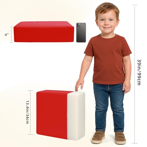 Image of Eiury Booster Seat for Kitchen Chair, Toddler Booster Seat for Dining Table, Waterproof PU Leather Kids Seat Cushion with Adjustable Straps, Non-Slip Bottom, Wipeable Seat Pad,Red