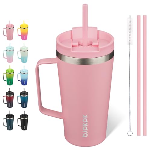 Image of BJPKPK 18oz Insulated Tumbler with Handle, Lid & Straw, Stainless Steel