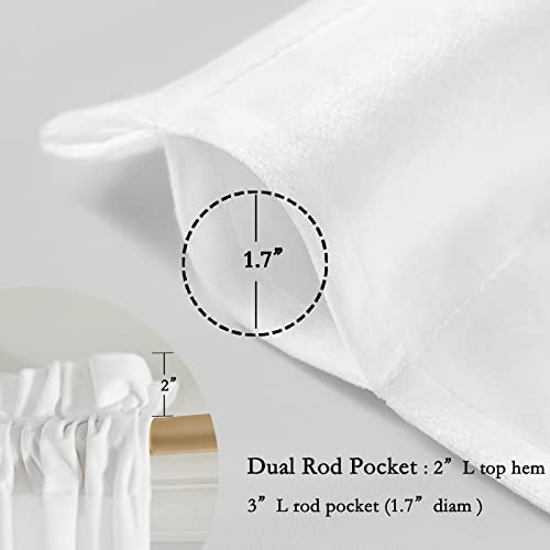 Timeper Cool White 96 Inches Curtains - Luxurious Velvet Rod Pocket Window Panels Room Darkening For Living Room/Bedroom (White, 1 Pair Of W52 X L96 Inches Curtains And 2 Lace Tiebacks) #TOP1