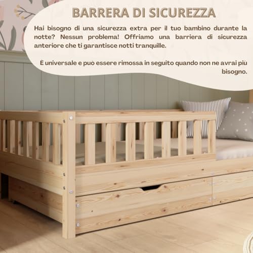 Crazy Pine Letto Per Bambini Con Cassetti 160X80 Cm – Letto Montessori A Pavimento In Legno Massiccio Con Barriera – Sicuro Per Bambini Piccoli – Design Scandinavo - Crazy Basic - 5