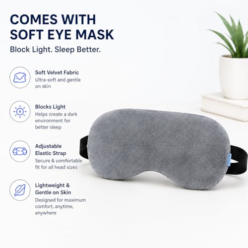 Image of Restify Premium Memory Foam Travel Neck Pillow with Eye Mask | Soft Velvet U Shape Neck Support Cushion for Flight, Airplane, Car & Office Travel | Portable Pillow for Men & Women | Grey