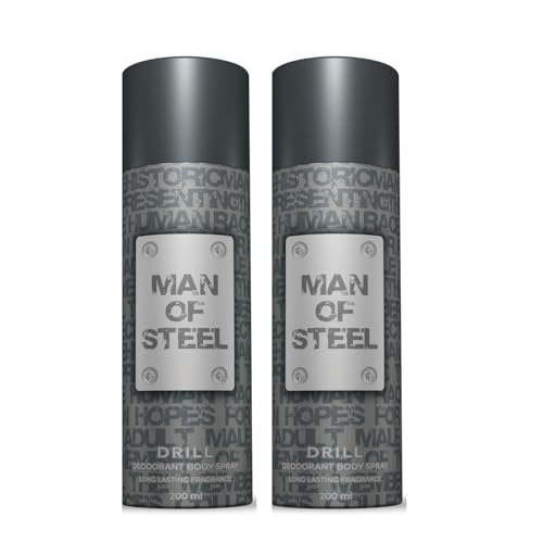 Image of Denver MAN OF STEEL Drill Deodorant Body Spray - 200ML Each, Pack of 2 | Deodorant For Men